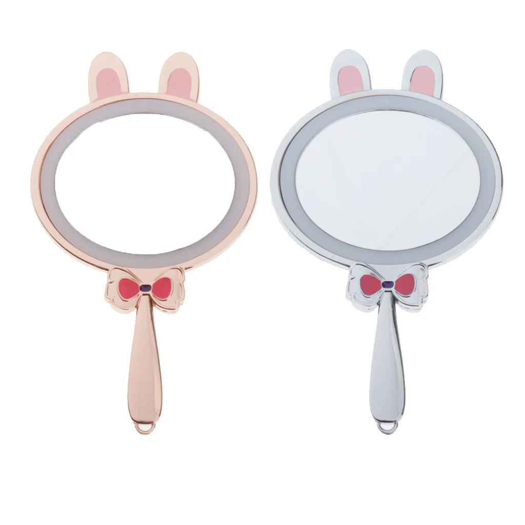 USB Charging Cute Rabbit LED HD Round Vanity Mirror for Makeup w/ Handle