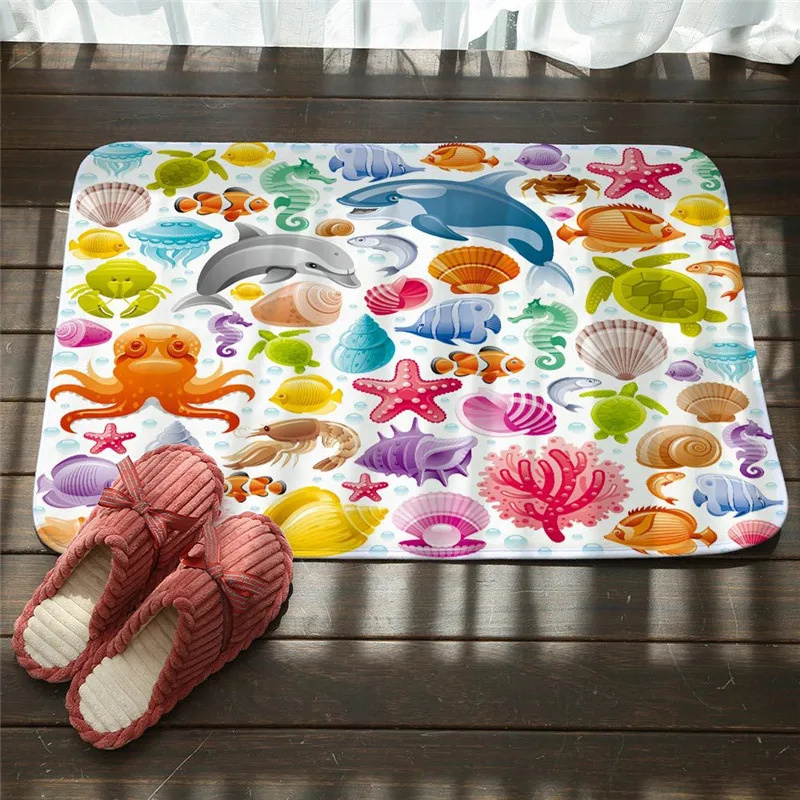 

Beach Starfish Shell Shark Floor Mat Sea Style Printing Doormat Flannel Fabric Non-slip Mat Door Mat vloermat felpudo Mat