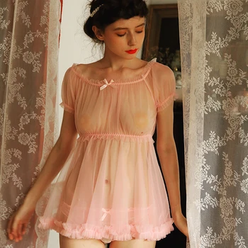 

Black White Pink Transparent Lovely Sexy Lace Lingerie Cute Princess Sleeping Nightdress Sleepwear Lolita Kawaii Chiffon Dress
