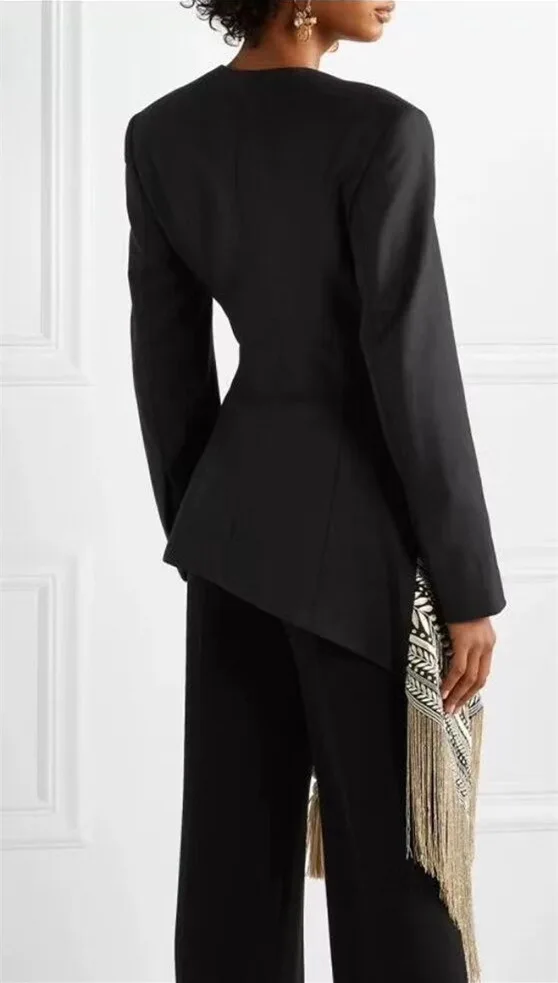 DEAT осенне-зимняя модная одежда женская с v-образным вырезом и длинными рукавами с высокой талией с кисточками Лоскутная куртка WJ15201L
