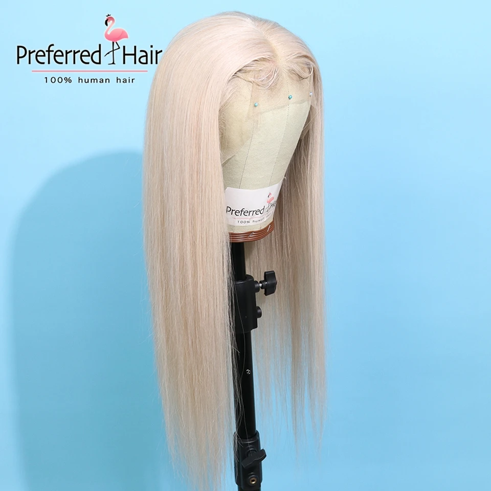 Предпочитаемый ледяной блонд парик на кружеве прямой фиолетовый Омбре человеческие волосы парик бразильский Remy бесклеевой прозрачный парик на шнурке для женщин - Цвет: Ice Blonde