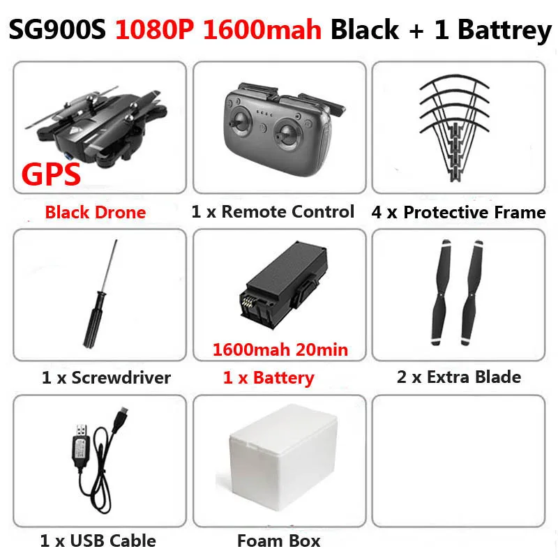 SG900-S SG900 Профессиональный Дрон с камерой 1080P 4K HD gps WiFi FPV 20 мин Время полета широкоугольный Радиоуправляемый квадрокоптер вертолет игрушки - Цвет: SG900S 1080P 1600 1B