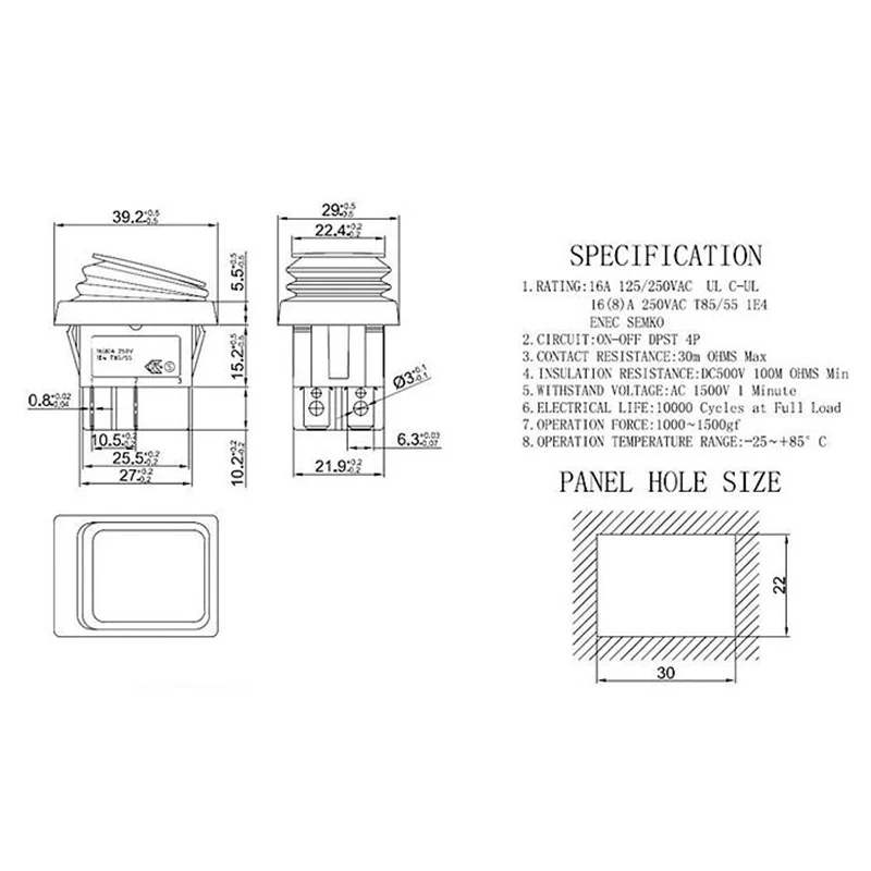 KCD4 black Red Green Rocker Waterproof Switch Power Switch 2 Position ON- OF 4 Pins With Light 16A 250VAC/ 20A 125VAC
