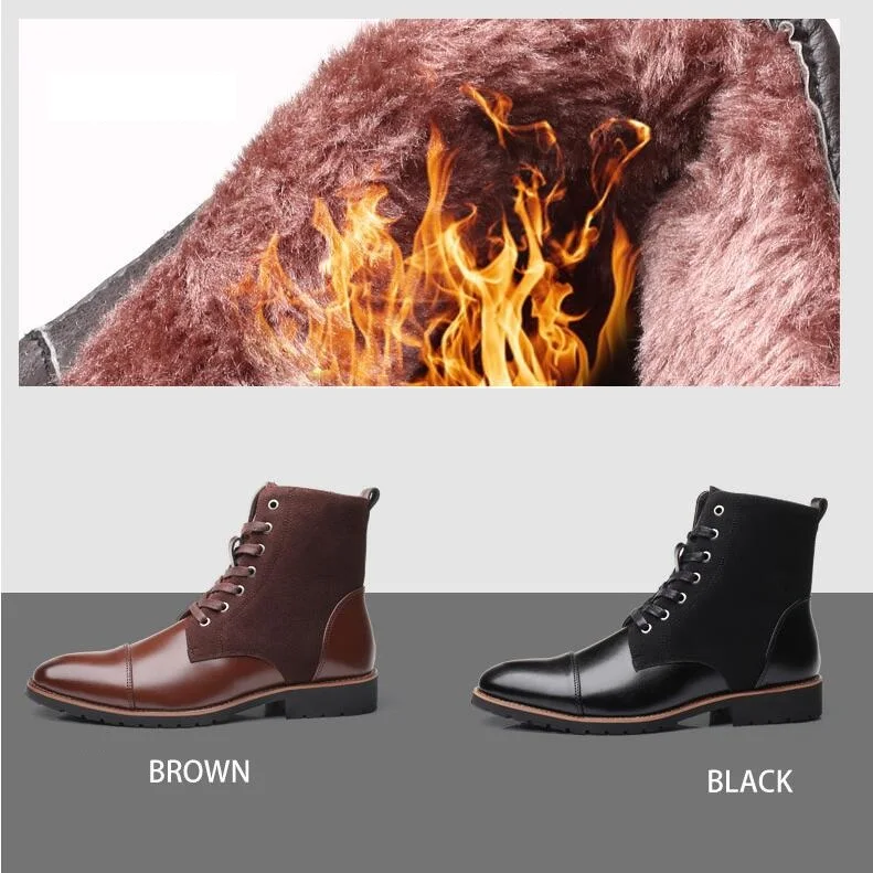 Winter Men Genuine leather Snow Boots Warm Plush Plus Size 38-48 Men Boots Pointed Toe Casual Leather Shoes Men Chelsea Boots