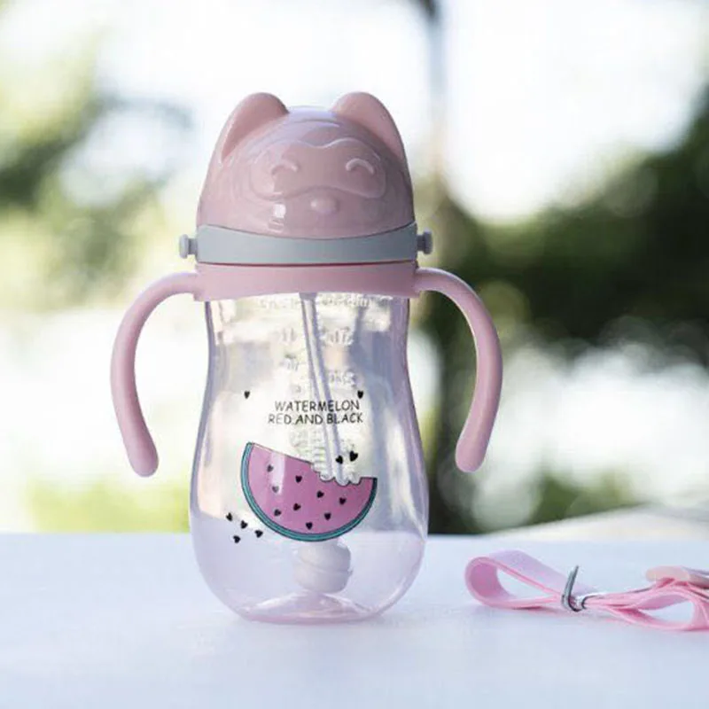 350 Ml Suction Cups Milk Straw With Handles Babies Training Feeding Bottle Silicone Drinking Wide Mouth Water Leakproof