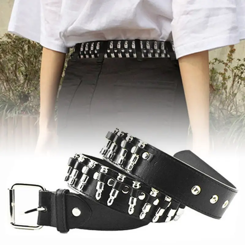 Fashion Ladies Men Punk Imitation Leather Belt Hollow Rivet Wild Waistband 517D
