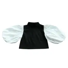 Черные рубашки с пышными рукавами для маленьких девочек; сезон весна-осень; новые милые хлопковые топы для детей; блузки для малышей; детская верхняя одежда; ws1092