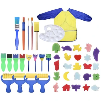 

Early Kids Paint Set Brushes For Paint Craft Foam Brushes Waterproof Apron Art Painting Smock Apron with Pocket