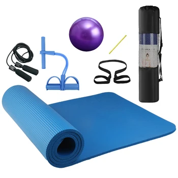 

4pcs Home Exercise Kit Yoga Mat Pilates Ball Ankle Puller Jump Rope Fitness Yoga Mat Set for Home Gym Indoor Oudoor