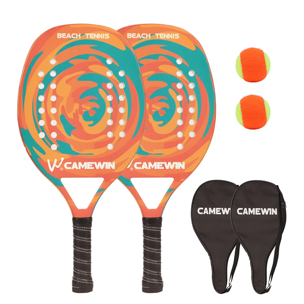 CAMEWIN Casual Beach Tennis Racket (Carbon +Glass Fiber Frame) Paddle Set,2 Paddles,2 Balls,and 2 Cover Bags.