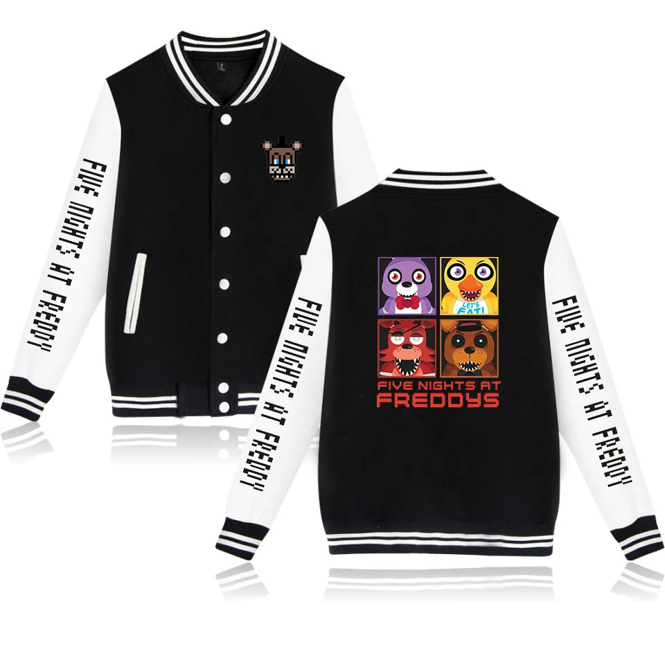 Куртки Five Nights at Freddy, Осенняя Куртка Harajuku с 3D принтом из мультфильма, пальто, бейсбольная куртка с длинным рукавом для колледжа