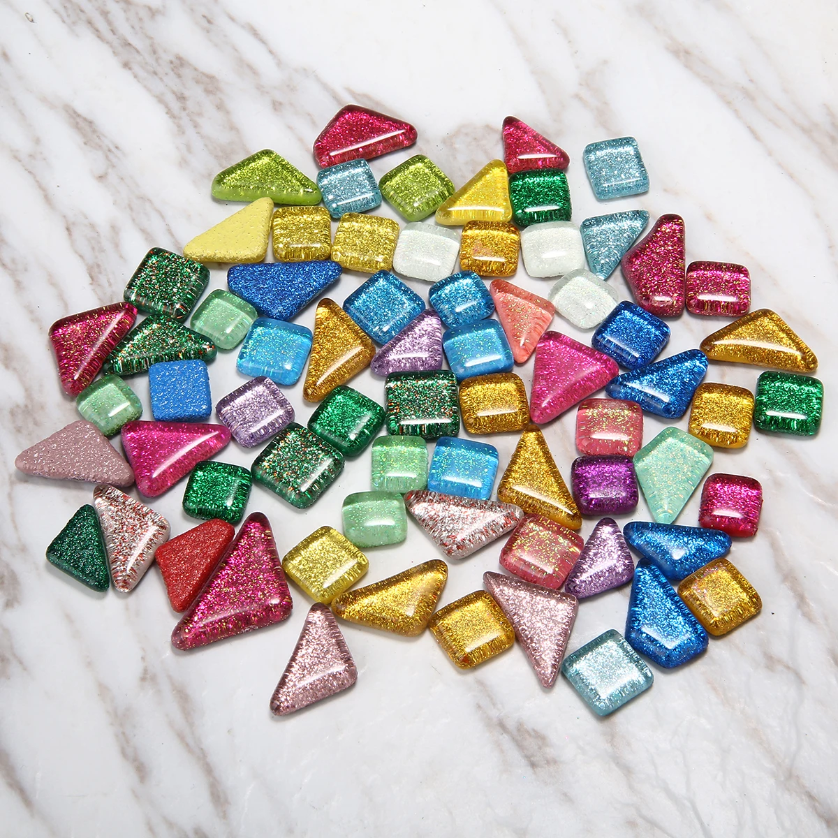 New Arrival 120g 70pcs Colorful Glitter Shiny Glass Mosaic Tiles Multi-color Mosaic Mirror Tiles Bulk For Art DIY Hand Craft