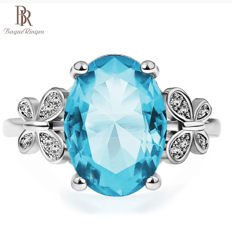 Женское кольцо с аквамариновым камнем Bague Ringen обручальное из 100% настоящего