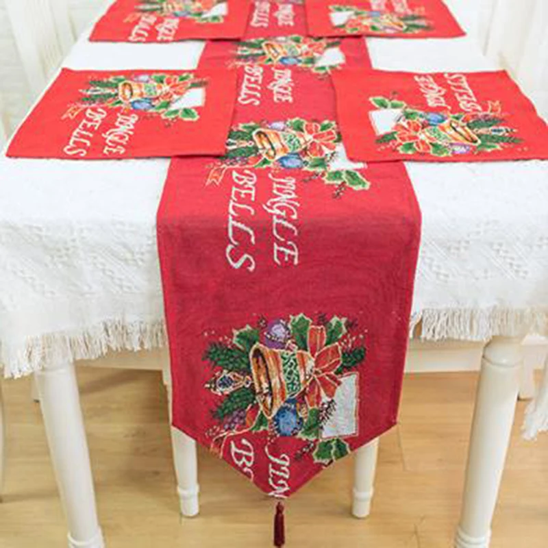 Christmas Table Runner Placemat Set Elegant Table Decoration Party Dining Tablecloth
