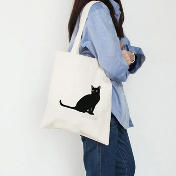 

I 'm A Cat Letter Print Cat Graphics Canvas Shoulder Bags Shopping Bag Tote ECO Shopping Outdoor Fashion Casual Foldable Large