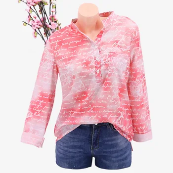 

Autumn Womens Tops and Blouses Turn-down Collar Butterfly Letters Printed Long Sleeve Blouse Pink Gray Green Blue Streetwear