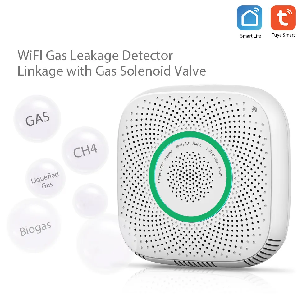 

Hot Selling Tuya Wifi Combustible Gas Detector LPG And CH4 Gas Sensor With Big Sounds Alarming Alert Control By Smart Life