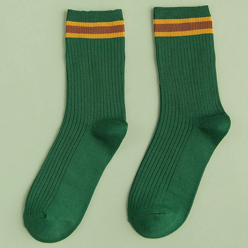 Цветные носки в полоску, модные женские носки, дикий тренд, осень, новые хлопковые дышащие дезодоранты, счастливый стиль, длинные женские носки - Цвет: Зеленый