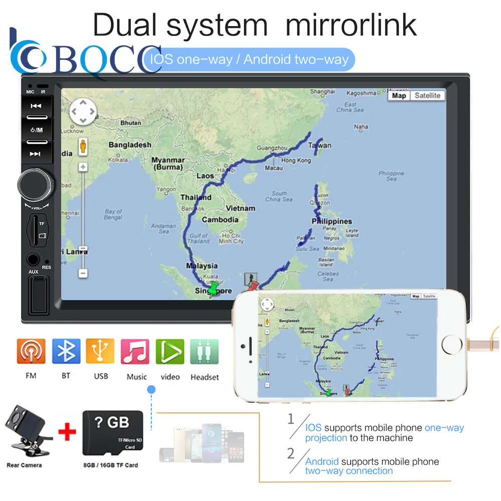 

2 Din 7" Touch Screen Autoradio Carplay Central Multimedia MP5 Player with Mirror Link USB TF Card AUX FM Support Back Up Camera