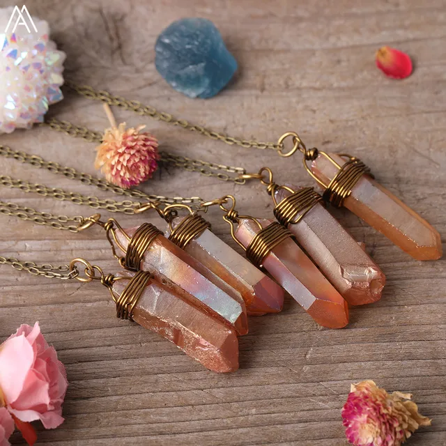 Titanium AB Natural White Quartz Irregular Point Pendant Gold Chains Necklace For Women Quartz Crystal Beads Adjustable Necklace Champange