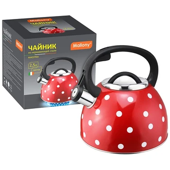 

Stainless steel teapot with whistle "Maestria" (red with white polka dots) 2,5 l