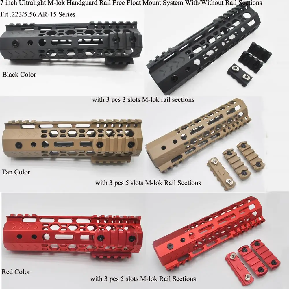 

TriRock 7'' inch M-lok Handguard Rail Free Float Mount System with/without 3 pcs Mlok Rail Section