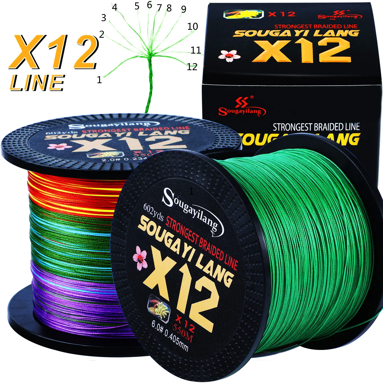 

Sougayilang New X12 Super Strong 12 Strands Braided Fishing Line 350M 550M Multifilament PE Line Saltwater Fishing Tackle