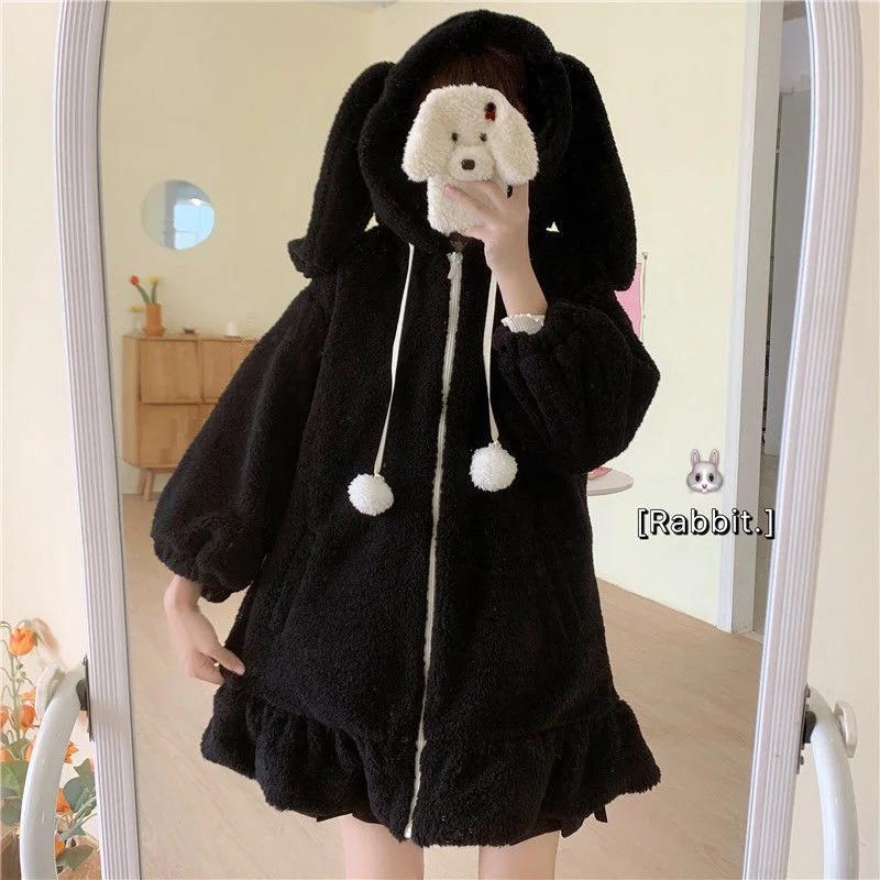 sweatshirts for girls E Girls Harajuku Kawaii Rabbit Ears Hoody Sweatshirts Women Funny Bunny Hoodies Winter Zip Up Hoodie Oversize Cute Japan Clothes cat hoodie