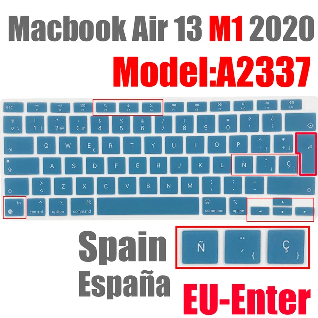 Spanish Laptop color silicone Keyboard Cover For Macbook Air 13 A2337 Protective film keyboard case For Apple Air13 M1 2020 New EU-A2337 ES blue
