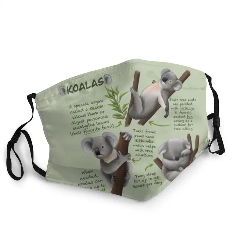 Модная маска для лица Koalas Fun Пыленепроницаемая дышащая защиты с изображением