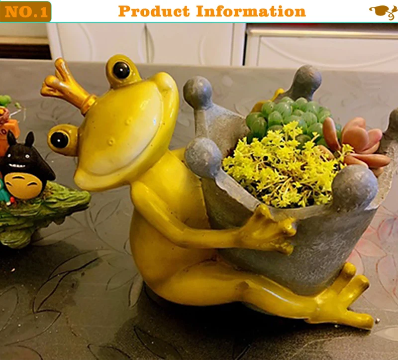 Crown Frog Resin Flower Pot Animal Sculpture Decoration Desktop Flower Arrangement Container Garden Micro Landscape Potted