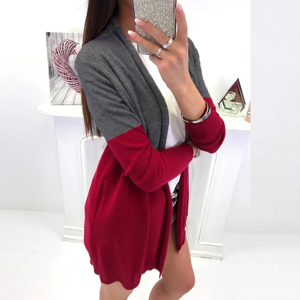 

Ladies Color Tatching Slim Coat Women Long Sleeve Spling Color Open Front Cardigan Blouse Tops casacos de inverno feminino 2-5