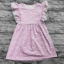 Новое поступление; сезон весна-лето; хлопковая одежда до колена с короткими рукавами и радужными оборками для маленьких девочек; детская кружевная одежда с цветочным рисунком