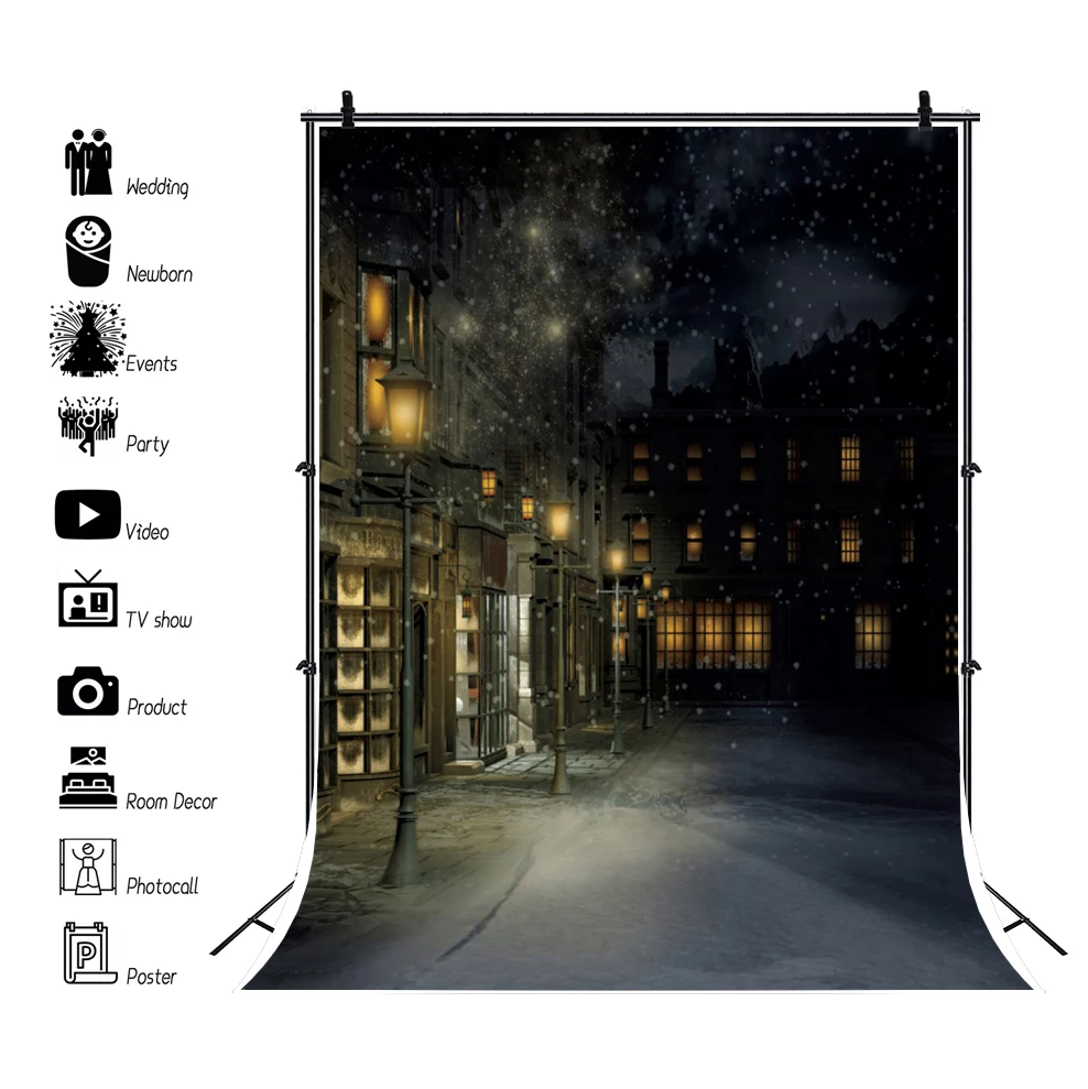 

Laeacco Medieval Road Night Street Light Photography Background Seamless Customized Photographic Backdrops For Photo Studio