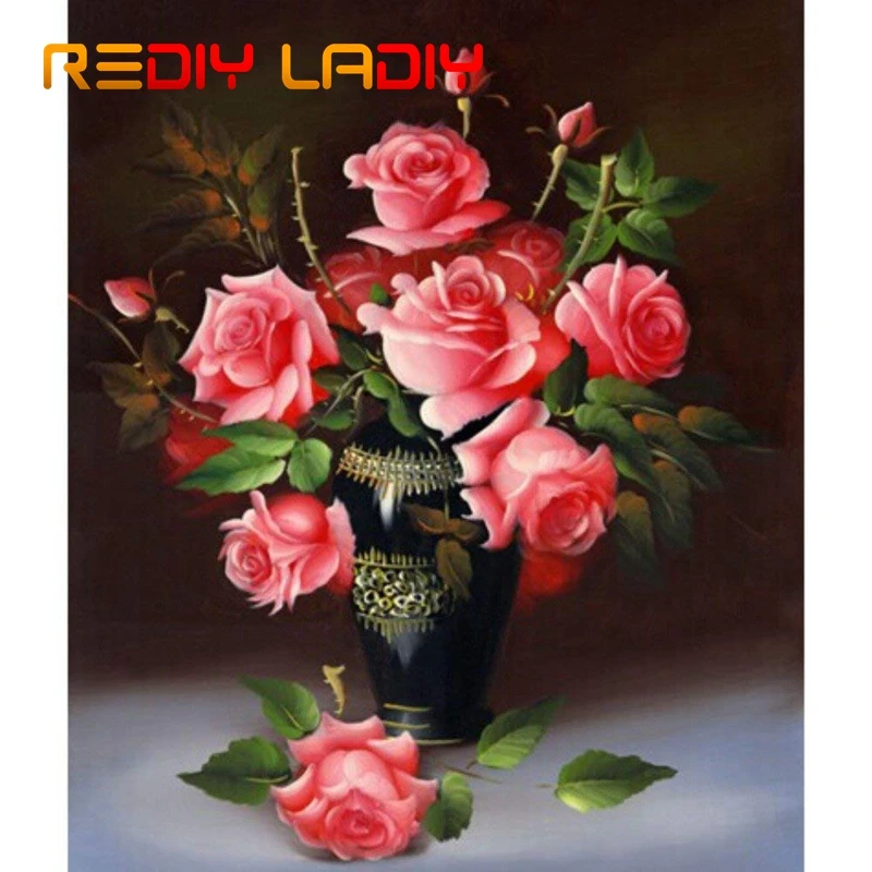 

DIY Beaded Embroidery Kits Red Roses with Vase Needlework High Quality Beads Partial Crystal Beaded Cross Stitch Hobby & Crafts