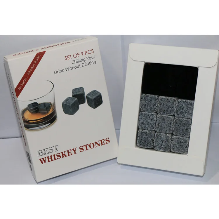 Whiskey Stone Black Velvet Bag Ice Cube Stone Paper Box 9 Pcs