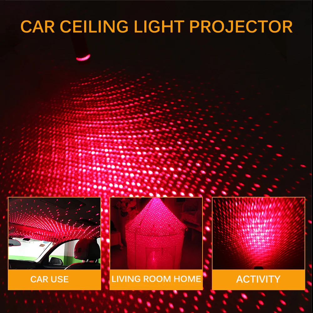 AOZBZ Universal Night Lights Mini LED Car Roof Decoration Projection Starlight USB Car Interior Ceiling Laser Atmosphere Light
