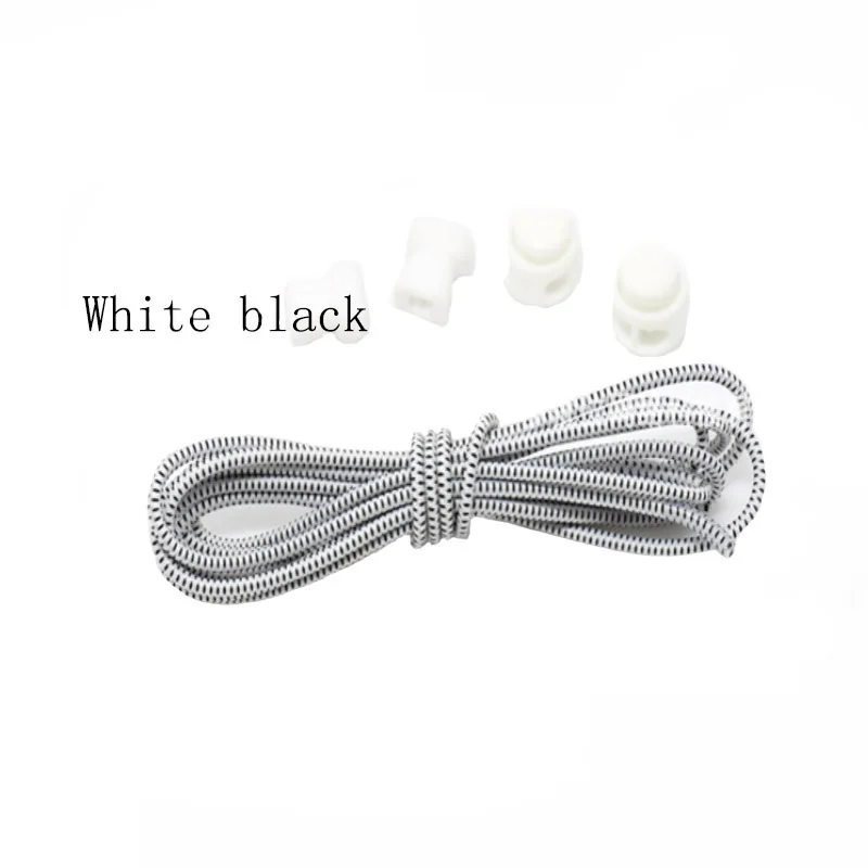 white black 2 пары 20 цветов эластичные круглые пряжки для детей и взрослых ленивый резиновый шнурок - Цвет: white black