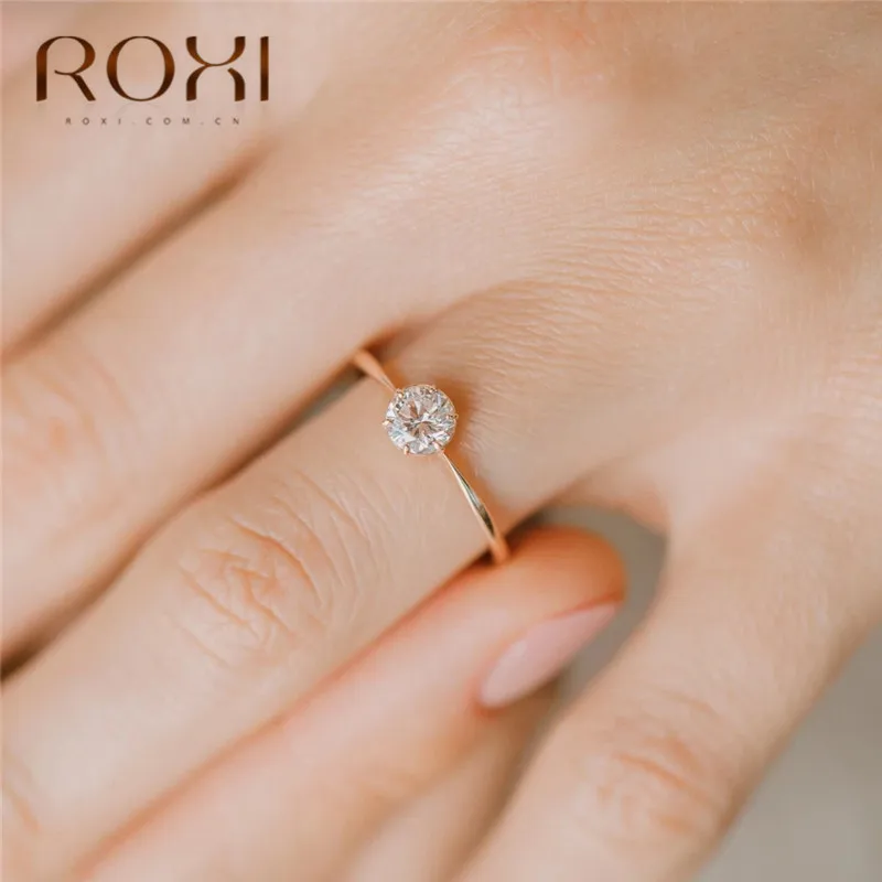 ROXI роскошное обручальное кольцо из розового золота кольцо Шесть крапанов AAA циркон обручальное кольцо изящные украшения для пальцев женщины обещают CZ камень пара кольцо
