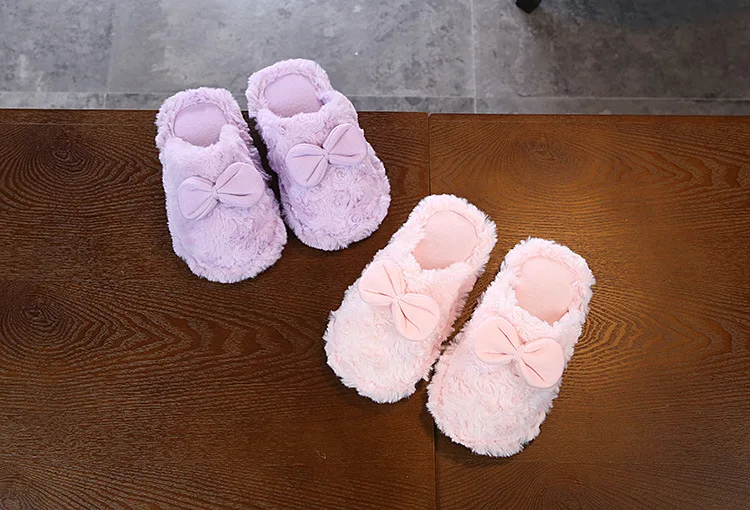 winter new children's cotton slippers girls cute bow warm home shoes indoor baotou fur shoes children's cotton slippers