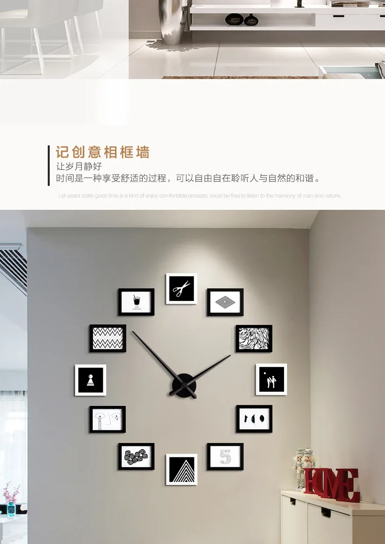Большой DIY настенные часы современный дизайн 12 фоторамка часы креативное шоу семейная картина большие настенные часы Уникальный домашний декор тихий