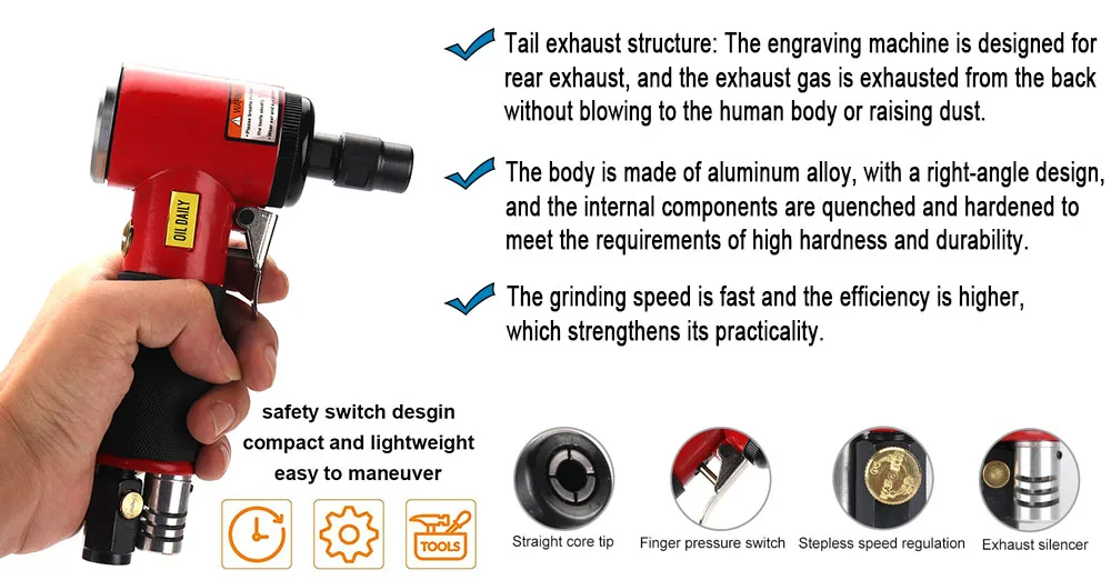 Mini 1/4 inch Air Angle Die Grinder 90 Degree Pneumatic Grinding Machine Cut Off Polisher Mill Engraving Tool Set 20000RPM