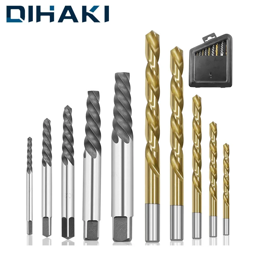 

10 Pcs/set 2-7.5mm Drill Bits Spiral Extractor High Carbon Steel Metal Drills Bit Set Household Hand Tools For Woodworking