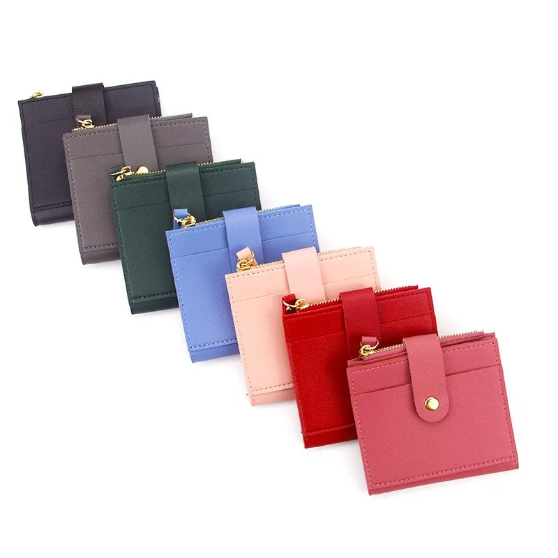 

Simple Women Purse PU Leather Zipper Fresh Coin Pouch Short Hasp Multi-card Wallet Mini Card Holder High Quality Casual Ladies