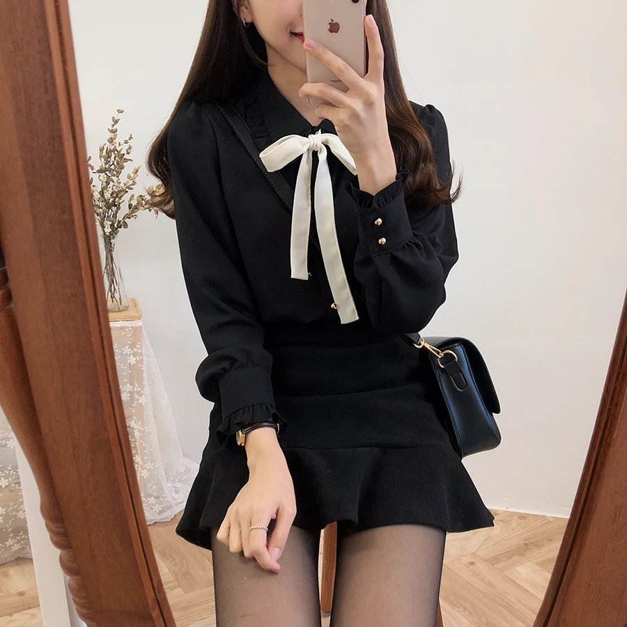 Skirt autumn and winter student a word black retro high waist hip skirt