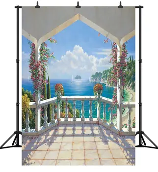

Seaside Palace Pavilion Garden Landscape Photography Backgrounds for Photo Studio Wedding Custom Photo Backdrops Props