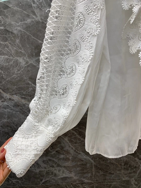 aww new women's solid color decoration water soluble embroidery hollow knitting long sleeve versatile top 1015