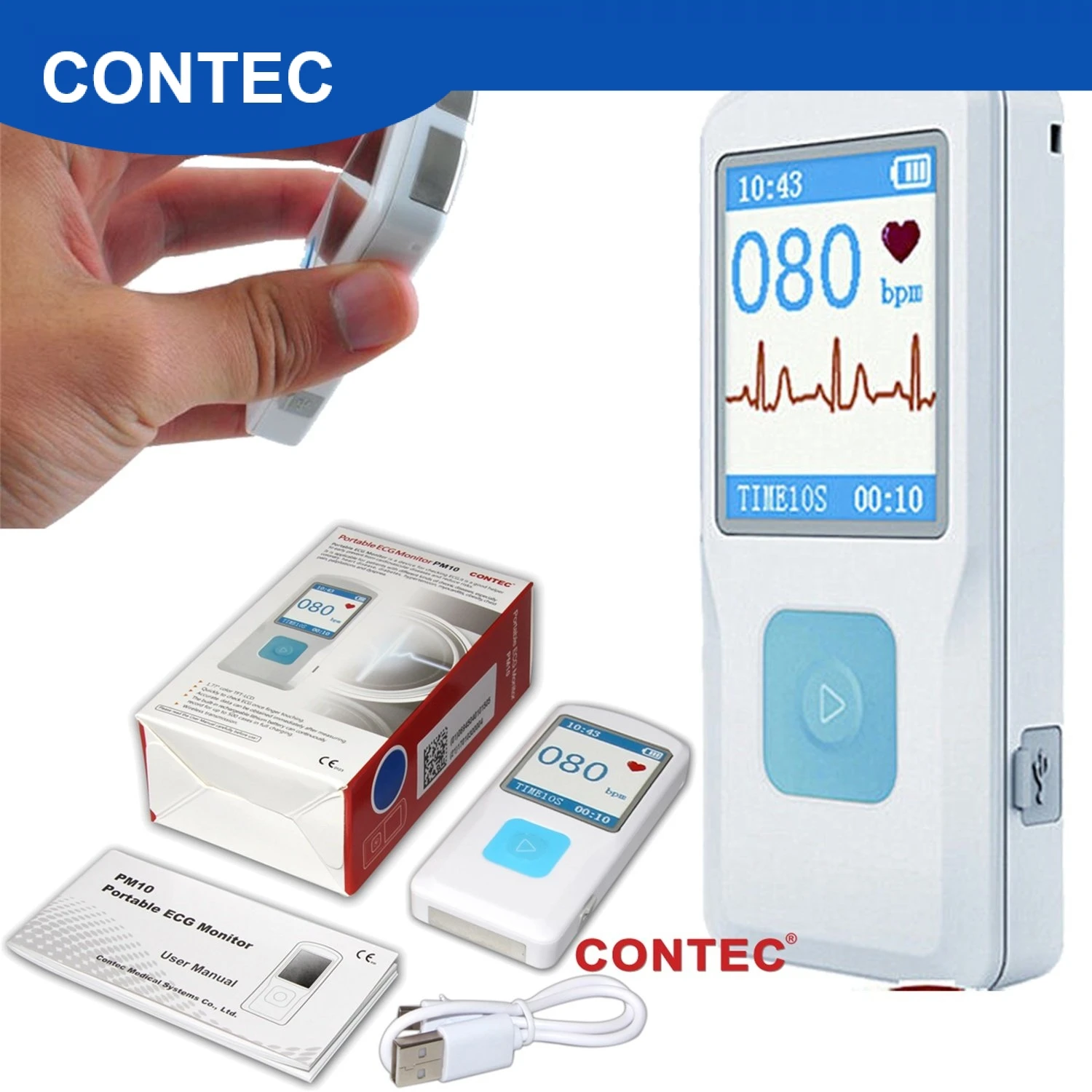 

CONTEC Handheld Portable ECG Monitor Heart Rate Beat LCD Bluetooth Electrocardiogram