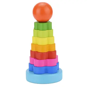 

Baby Kid Education Wooden Toy Stacking Nest Learning Stack Up Rainbow Tower Blocks