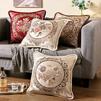 

European Style Embroidered Sofa Pillow Luxury Flower Pattern Cushion for Chair Car Home Decorative Pillows 48x48cm